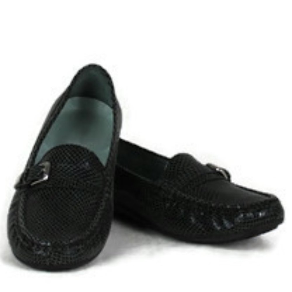 David Tate Snake Print Leather Driving Loafers